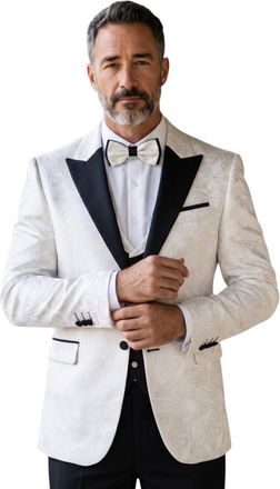 TruClothing Mens White4 Piece Paisley Tailored Fit Wedding Suit - AK2 - White - Size 52 (Chest) 46 (Waist)