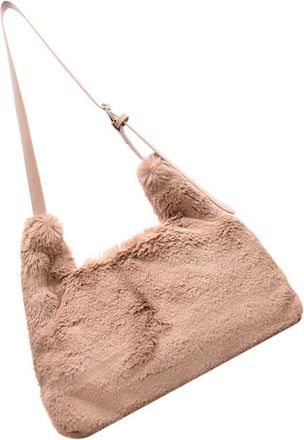 Yarnow Khaki Plush Crossbody Bag Leather Shoulder Strap, Fashionable Messenger and Storage Bag for Women, Soft Plush Material, Casual Daily Use