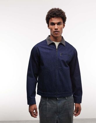 Gramicci giacca trucker in denim con colletto a contrasto in indigo-Blu