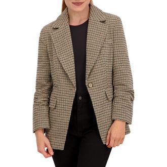 Ookie & Lala Houndstooth Ruched Sleeve Blazer in Camel/Brown/Black at Nordstrom Rack, Size X-Large