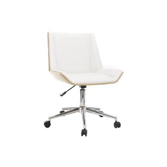 Miliboo Miliboo - Silla De Escritorio Moderna Pu Blanca Y Madera Clara Melkior