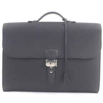 Herm&egrave;s Sac A Depeche Black Togo Leather Briefcase (Pre-Owned)