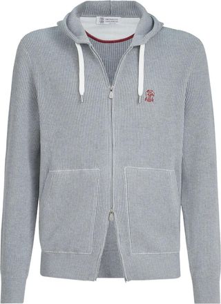 Brunello Cucinelli Felpa con cappuccio e zip in cotone - Grigio
