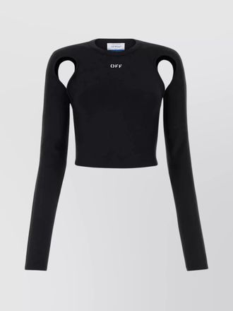 Off-white logo-print cutout long-sleeve cropped top