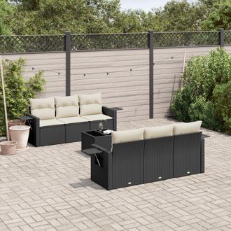 vidaXL Vidaxl - Set De Comedor De Jard&iacute;n 7 Pzas Y Cojines Rat&aacute;n Sint&eacute;tico Negro