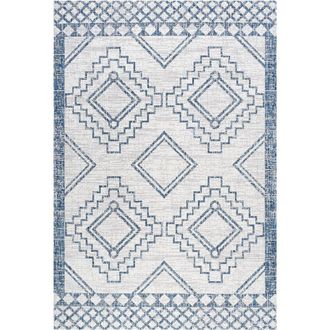 Jonathan Y Designs Marokko Diamond Medallion Indoor/Outdoor Area Rug in Ivory/blue at Nordstrom, Size 4Ft 0In X 6Ft 0In