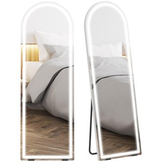 HOMCOM Homcom Espejo De Pie Cuerpo Entero Con Luces, 150x50 Cm, Espejo De Cuerpo Entero Arqueado Sin Marco, 3 Colores, Brillo Ajustable, Transparente