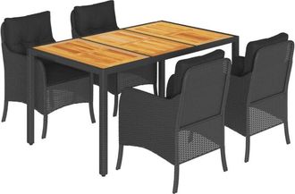 vidaXL Set De Muebles Jard&iacute;n 5 Pzas Con Cojines Rat&aacute;n Sint&eacute;tico Negro Vidaxl