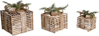 Beliani Conjunto De 3 Decoraciones Led De Navidad De Madera De Abeto Regalos De Navidad Hechos A Mano Marr&oacute;n Roine