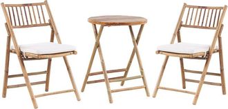 Beliani Beliani - Garden Bistro Set Bamboo Wood Table 2 Chairs Folding Cushions White Savalletri