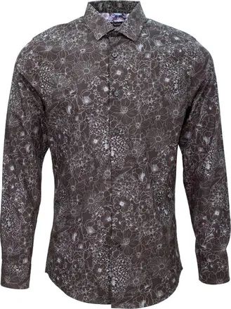 Lords of Harlech Nigel Button-Up Shirt in Outline Floral Black at Nordstrom, Size X-Large
