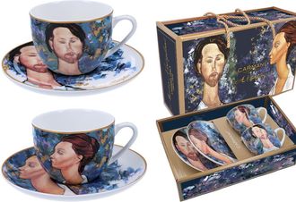 OEM Carmani, Juego De 2 Tazas Y Platillos - Modigliani/mujer Con Sombrero Y Mario Varvogli