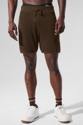 Alo | Open-Knit Short in Espresso Brown, Size: Medium