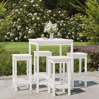 vidaXL Set De Mesa Y Taburetes Altos Jard&iacute;n 5 Pzas Madera Pino Blanco Vidaxl