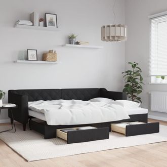 vidaXL Sof&aacute; Cama Nido Con Cajones Tela Negro 80x200 Cm Vidaxl