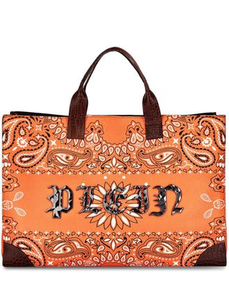 Philipp Plein logo-print cotton tote bag - Orange