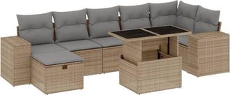 vidaXL Set De Sof&aacute;s De Jard&iacute;n Y Cojines 8 Piezas Rat&aacute;n Sint&eacute;tico Beige Vidaxl