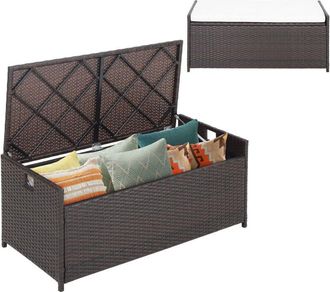 Costway Costway - 128L Patio Storage Bench Mix Brown Wicker Storage Box with Seat Cushion