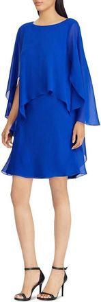 Ralph Lauren Cape Overlay Chiffon Dress In Blue