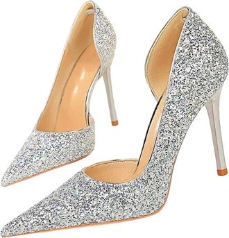 Generic Women Sexy Banquet Pointed Toe High Heel Pumps Elegant Sequin Wedding Dress Shoes