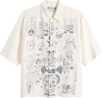 AllSaints Ignis Short Sleeve Button-Up Shirt in Ecru at Nordstrom, Size Xx-Large