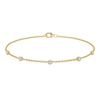 MAX + STONE 10K Yellow Gold 5 Station Lab Grown Diamond Bracelet 7.5-9.5 inch Adjustable