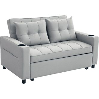 HOMCOM Homcom - 2 Seater Pull Out Sofa Bed with Pockets for Living Room Light Grey
