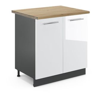 Vicco Armario Bajo Para Fregadero Fame-line, Blanco Alto Brillo, 80 Cm, Et Roble Vicco