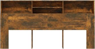 Berkfield Home Headboard Cabinet Smoked Oak 200x19x103.5 cm in Brown