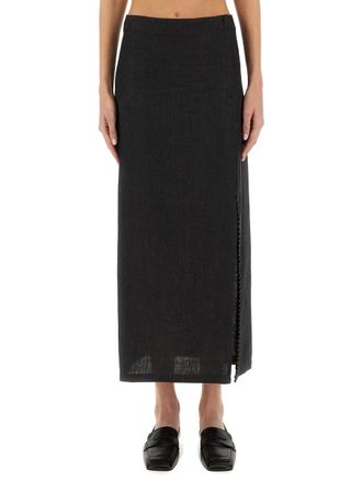 Alysi Linen Slit Skirt - Gray