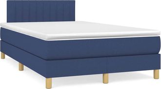 vidaXL Cama Box Spring Con Colch&oacute;n Y Luces Led Tela Azul 120x190 Cm Vidaxl