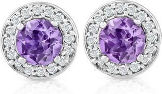 Pompeii3 5/8ct Halo Diamond Amethyst Studs 14K White Gold