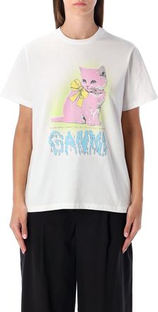 Ganni White Kitty Cotton T-shirt