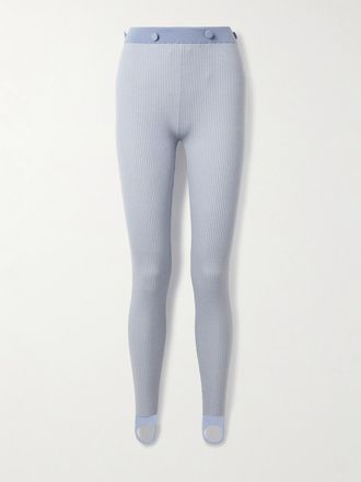 Guest In Residence Leggings In Misto Lana Merino A Coste E Righe Con Staffa E Bottoni Decorativi Speed Skate - Blu