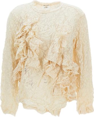 Comme Des Gar&ccedil;ons White Crinkled Ruffle Lace Long-Sleeve T-Shirt