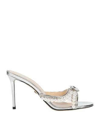 サンダル・ミュール MACH & MACH Silver fabric pumps (PF23S0280GLI50195 SILVER) Double Bow - Women's Silver Satin Flats with Glitter – MACH