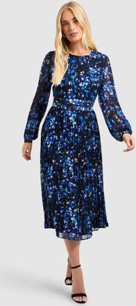 Wallis Petite Floral Pleated Midi Dress in Navy at Nordstrom, Size 6P