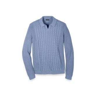 Paul Fredrick Cotton Cable V-neck Polo in Blue at Nordstrom, Size Xx-Large