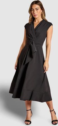 Coast Belted Crepe V-Neck Midi Dress in Black at Nordstrom, Size 14