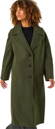 Roman Womens Longline Single Breasted Coat - Khaki - Size 12 UK