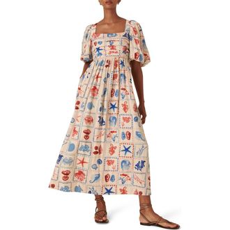 Nobody's Child Nova Print Puff Sleeve Maxi Dress in Multi at Nordstrom Rack, Size 8