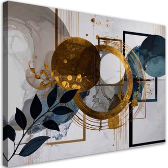 Feeby Impresi&oacute;n De Imagen, Formas Abstractas De C&iacute;rculos Y Hojas Azul Y Dorado, 100x70