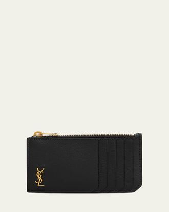Saint Laurent YSL Tiny Monogram Ziptop Card Case in Smooth Leather