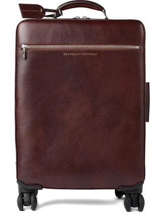 Brunello Cucinelli leather wheeled suitcase - men - Leather - One Size - Red