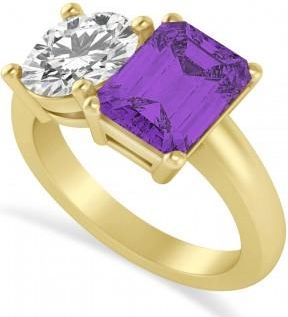 Allurez Emerald/Round Diamond & Amethyst Toi et Moi Ring 18k Yellow Gold (4.50ct)