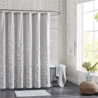 Peri Home Chenille Rose Shower Curtain in Grey at Nordstrom