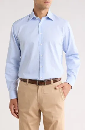 Nordstrom Traditional Fit Fit Plaid Premium Silk Dress Shirt in Blue Mauro Plaid at Nordstrom, Size 14.5 - 32