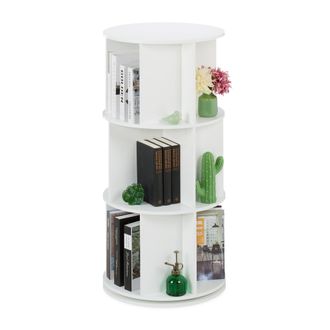 Relaxdays Relaxdays Estanter&iacute;a Giratoria, 15 Compartimentos, 104x50 Cm, 3 Niveles, Estante Redondo Libros, Librer&iacute;a, Mdf, Blanco