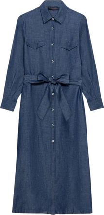 Brooks Brothers Maxi Linnen Denim Overhemdjurk - Dames - Shirt Kleedjes - Blauw - L - Denim - Kleedjes