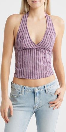 BDG Quinn Stripe Linen Halter Top in Purple Stripe at Nordstrom, Size X-Small